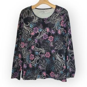 Croft & Barrow Women's Paisley Floral Pima Cotton Crewneck Top Blouse Shirt 2X